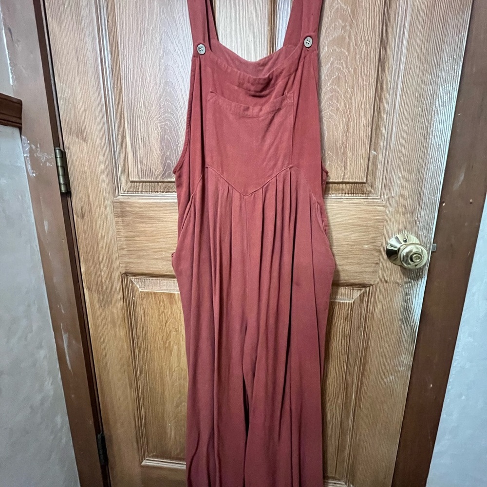 Rust Wide-Leg Jumpsuit Overalls - Picture 2 of 2